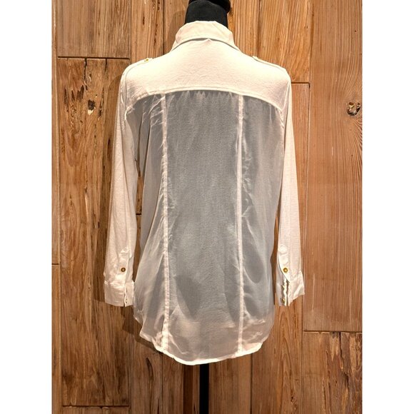 Nine 1 Eight Womens Large Off-White Button-Down Tunic Blouse With Roll-Up Sleeve - Picture 3 of 6